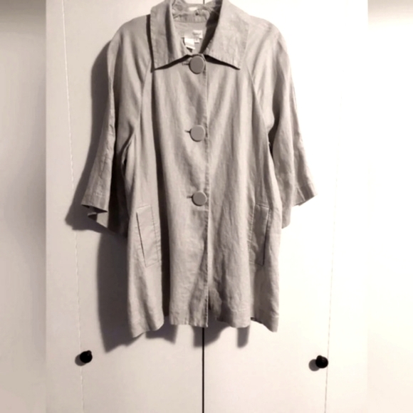 Linen Babydoll Blazer Jacket Lagenlook Beige 14 Minimalist Neutral Workwear - Picture 1 of 11